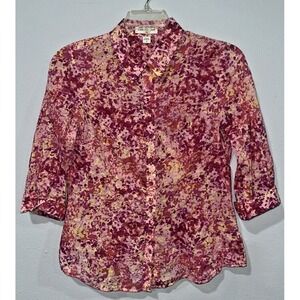 Coldwater Creek Shirt Women's Small Pink 3/4 Sleeve Blouse Top